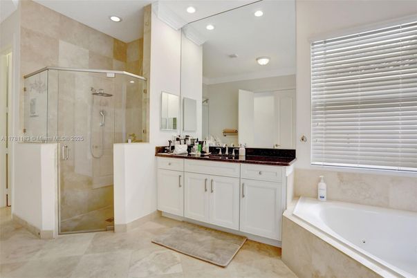 Bathroom, Dual Sink Vanities, Glass Shower, Interior, Recessed Lighting