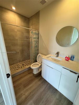 Bathroom, Interior, Recessed Lighting, Wood Texture Flooring