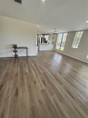 Empty room, Interior, Kitchen, Pendant Lights, Wood Texture Flooring