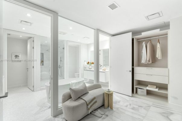 Bathroom, Free Standing Baths, Glass Shower, Interior, Marble, Recessed Lighting