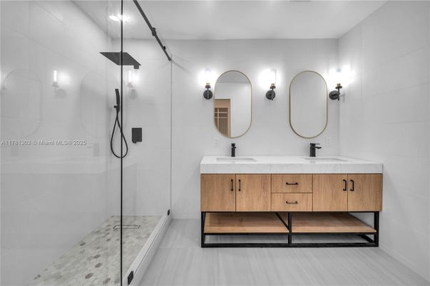 Bathroom, Dual Sink Vanities, Glass Shower, Interior