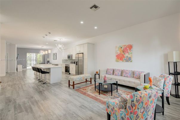 Interior, Kitchen, Living room, Pendant Lights, Recessed Lighting, Stainless Steel Appliances, Wood Texture Flooring