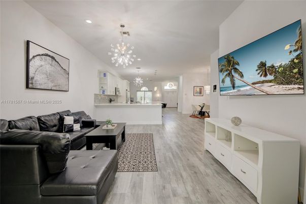 Interior, Kitchen, Living room, Pendant Lights, Recessed Lighting, Wood Texture Flooring