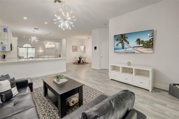 Dining room, Interior, Kitchen, Living room, Pendant Lights, Recessed Lighting, Wood Texture Flooring