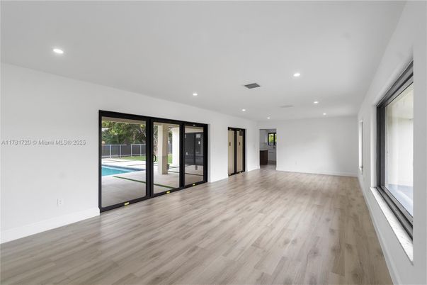 Empty room, Interior, Recessed Lighting, Wood Texture Flooring