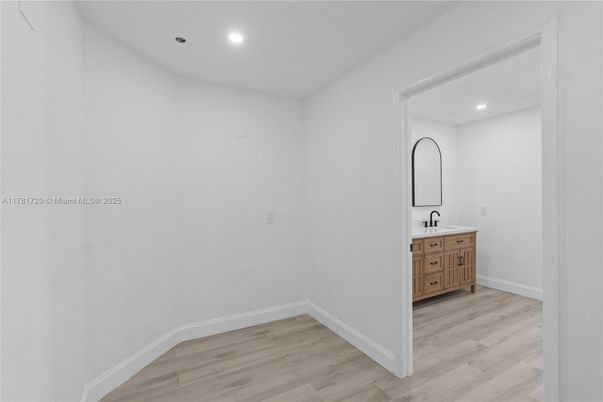 Bathroom, Interior, Recessed Lighting, Wood Texture Flooring