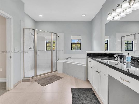 Bathroom, Dual Sink Vanities, Glass Shower, Interior, Recessed Lighting