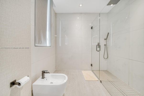 Bathroom, Glass Shower, Interior, Marble Walls, Recessed Lighting