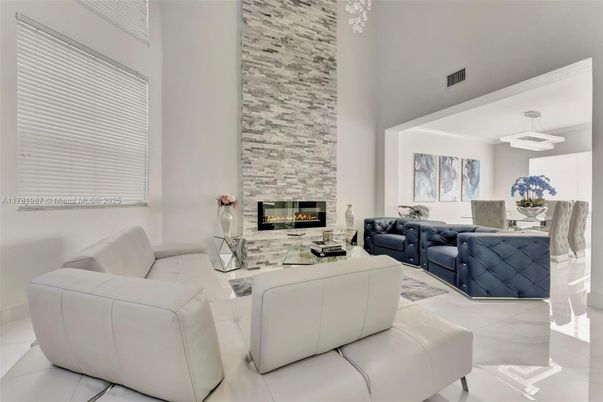 Fireplace, Interior, Living room, Pendant Lights, Stone Walls