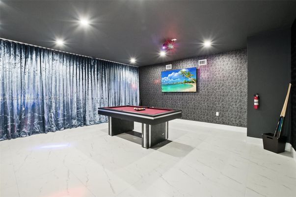 Billiard Table, Game Room, Interior, Marble, Recessed Lighting