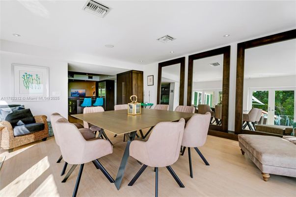 Dining room, Interior, Recessed Lighting, Wood Texture Flooring