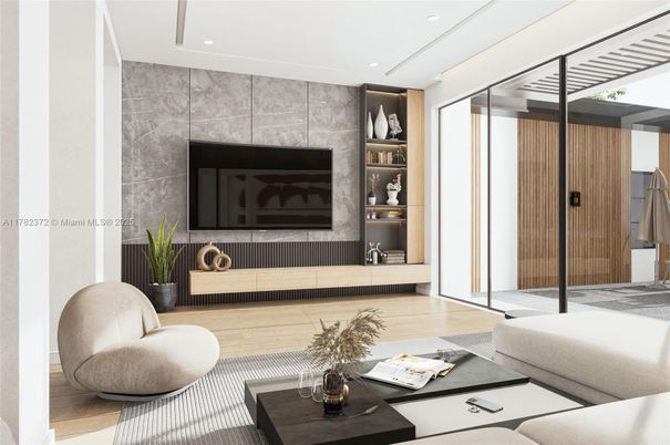 Interior, Living room, Recessed Lighting, Wood Texture Flooring