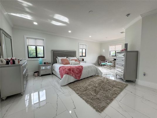 Bedroom, Interior, Marble, Recessed Lighting