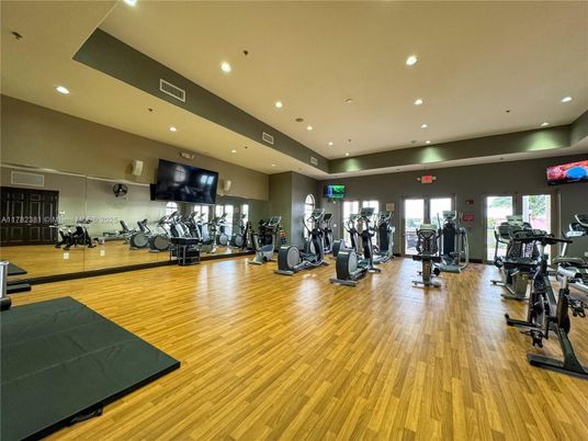 Fitness Equipment, Gym, Interior, Recessed Lighting, Wood Texture Flooring