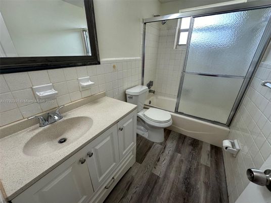 Bathroom, Glass Shower, Interior, Wood Texture Flooring
