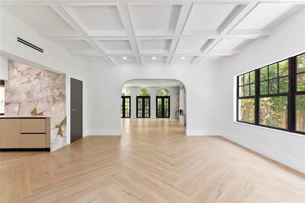 Empty room, Interior, Recessed Lighting, Wood Texture Flooring