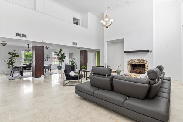 Chandelier, Dining room, Fireplace, Interior, Living room, Recessed Lighting