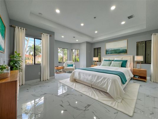 Bedroom, Interior, Marble, Recessed Lighting