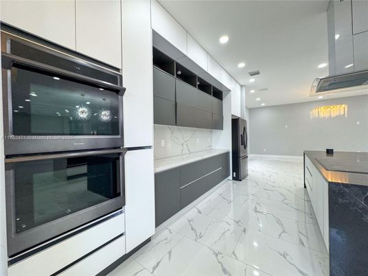 Interior, Kitchen, Marble, Pendant Lights, Recessed Lighting, Stainless Steel Appliances