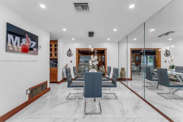 Dining room, Interior, Marble, Pendant Lights, Recessed Lighting