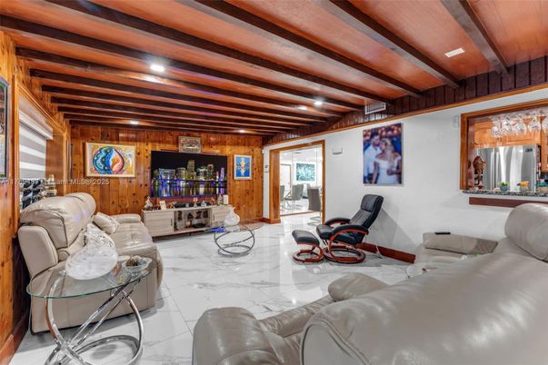 Interior, Living room, Marble, Recessed Lighting, Wooden Beams, Wooden Walls