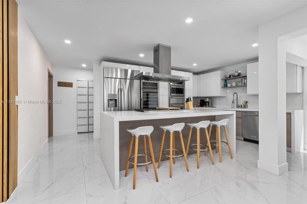 Interior, Kitchen, Marble, Recessed Lighting, Stainless Steel Appliances
