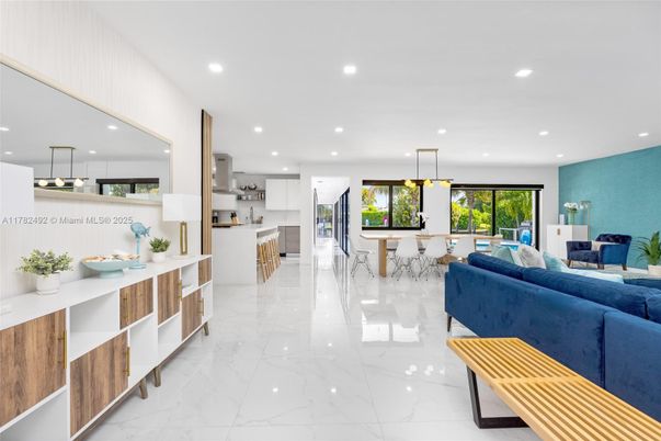 Dining room, Interior, Kitchen, Living room, Marble, Pendant Lights, Recessed Lighting, Stainless Steel Appliances