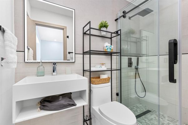 Bathroom, Glass Shower, Interior, Recessed Lighting
