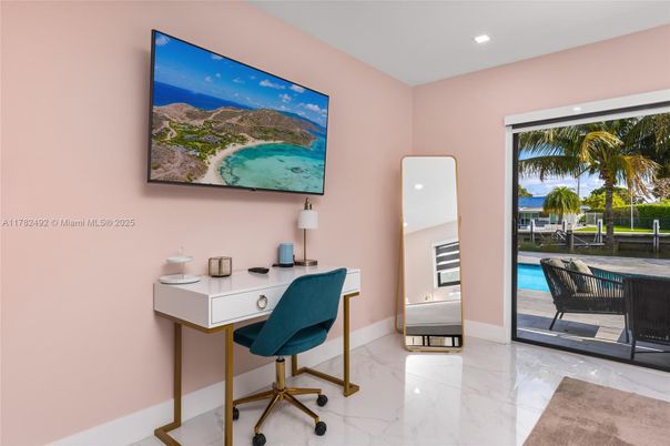 Home Office, Interior, Marble, Recessed Lighting