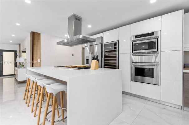 Interior, Kitchen, Marble, Recessed Lighting, Stainless Steel Appliances