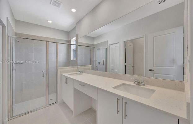Bathroom, Dual Sink Vanities, Glass Shower, Interior, Recessed Lighting