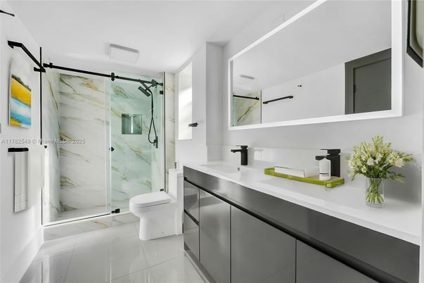 Bathroom, Glass Shower, Interior, Marble Walls