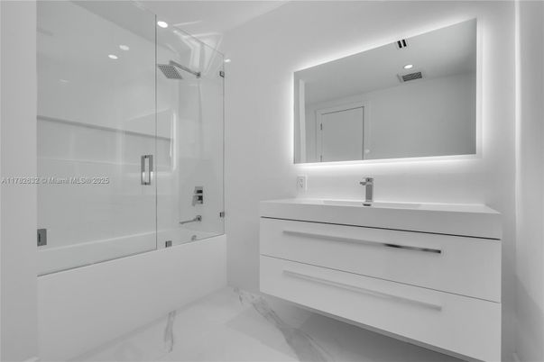 Bathroom, Glass Shower, Interior, Marble, Recessed Lighting