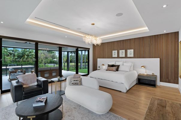 Bedroom, Chandelier, Interior, Living room, Recessed Lighting, Wood Texture Flooring