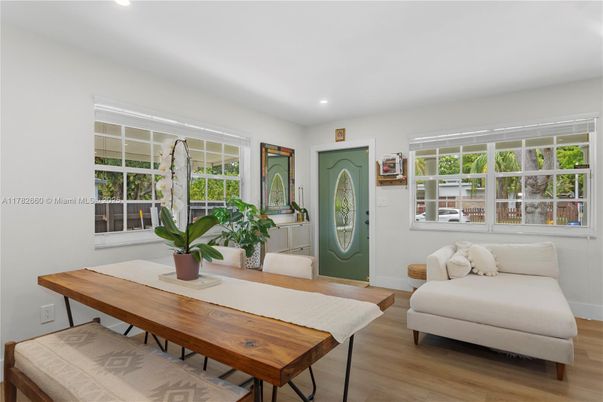 Dining room, Interior, Recessed Lighting, Wood Texture Flooring