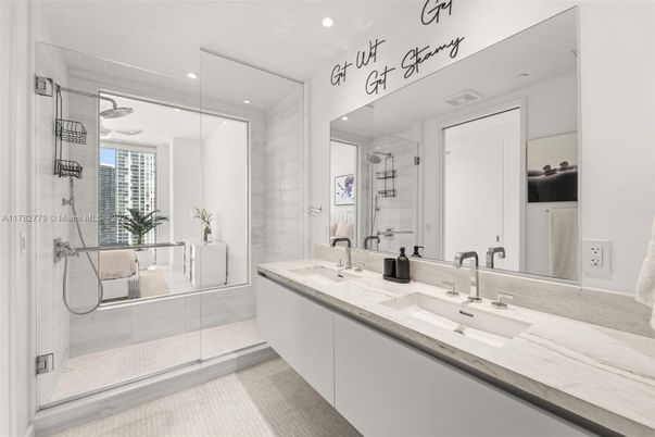 Bathroom, Dual Sink Vanities, Glass Shower, Interior, Recessed Lighting