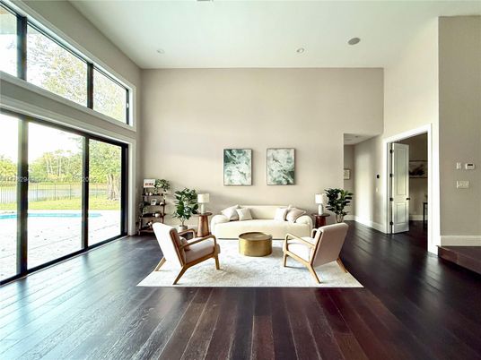 Interior, Living room, Recessed Lighting, Wood Texture Flooring