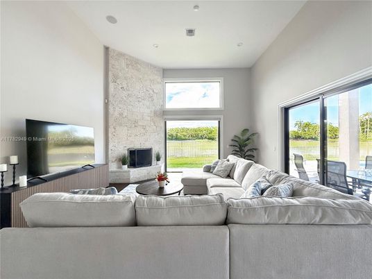 Fireplace, Interior, Living room, Recessed Lighting, Stone Walls