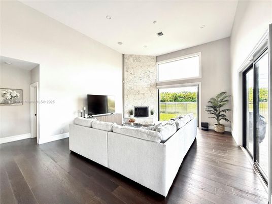 Interior, Living room, Recessed Lighting, Stone Walls, Wood Texture Flooring