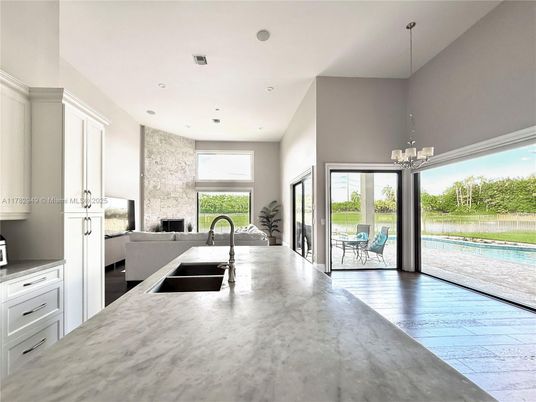 Chandelier, Interior, Kitchen, Pendant Lights, Recessed Lighting, Wood Texture Flooring