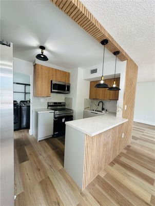 Interior, Kitchen, Pendant Lights, Stainless Steel Appliances, Wood Texture Flooring