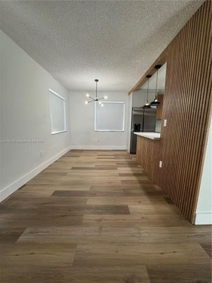 Empty room, Interior, Kitchen, Pendant Lights, Wood Texture Flooring
