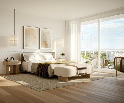 Bedroom, Interior, Pendant Lights, Wood Texture Flooring