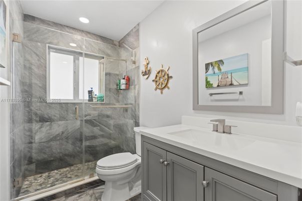 Bathroom, Glass Shower, Interior, Marble, Recessed Lighting