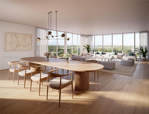 Dining room, Interior, Living room, Pendant Lights, Recessed Lighting, Wood Texture Flooring