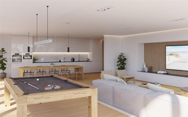 Billiard Table, Game Room, Interior, Pendant Lights, Recessed Lighting, Wood Texture Flooring