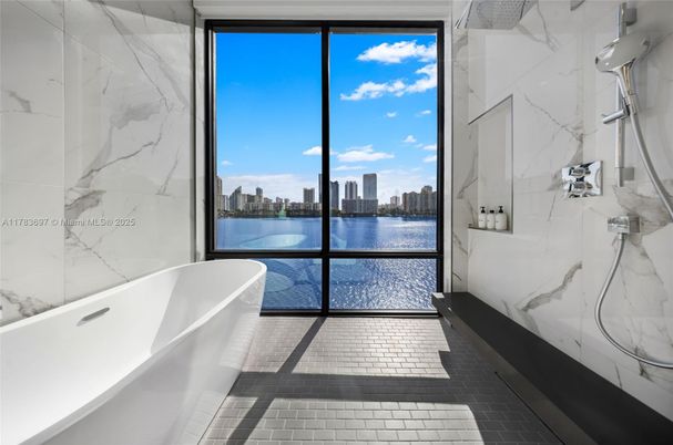 Bathroom, Glass Shower, Interior, Marble Walls, Water