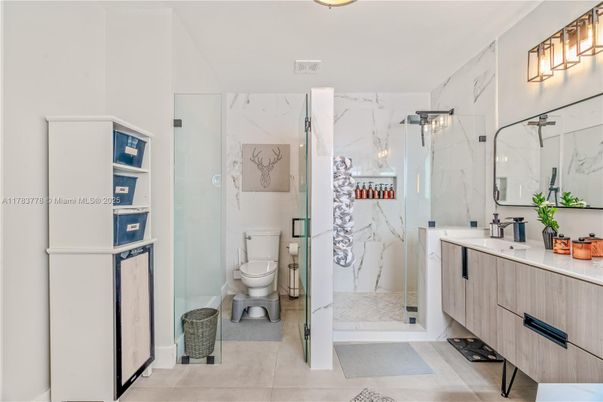 Bathroom, Glass Shower, Interior, Marble Walls