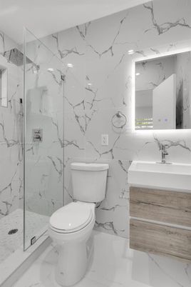 Bathroom, Glass Shower, Interior, Marble, Marble Walls