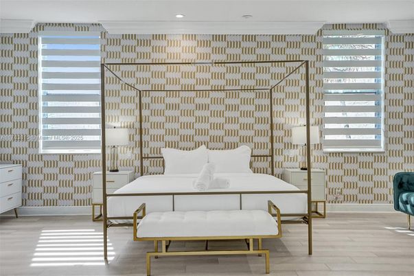 Bedroom, Interior, Recessed Lighting, Wood Texture Flooring